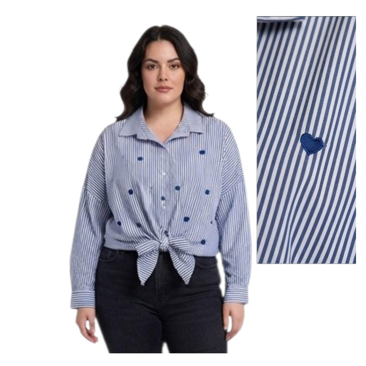 Camicia Art. IN.121867 Rigata con Ricami Cuori COD.01018