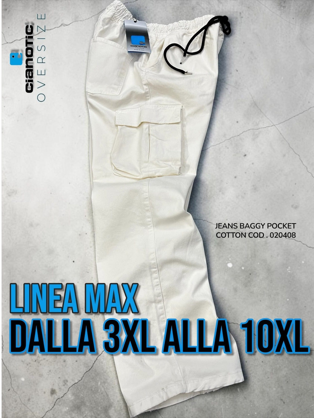 JEANS BAGGY POCKET COTTON CON TASCONI + PATTINE LATERALI COD . 020408