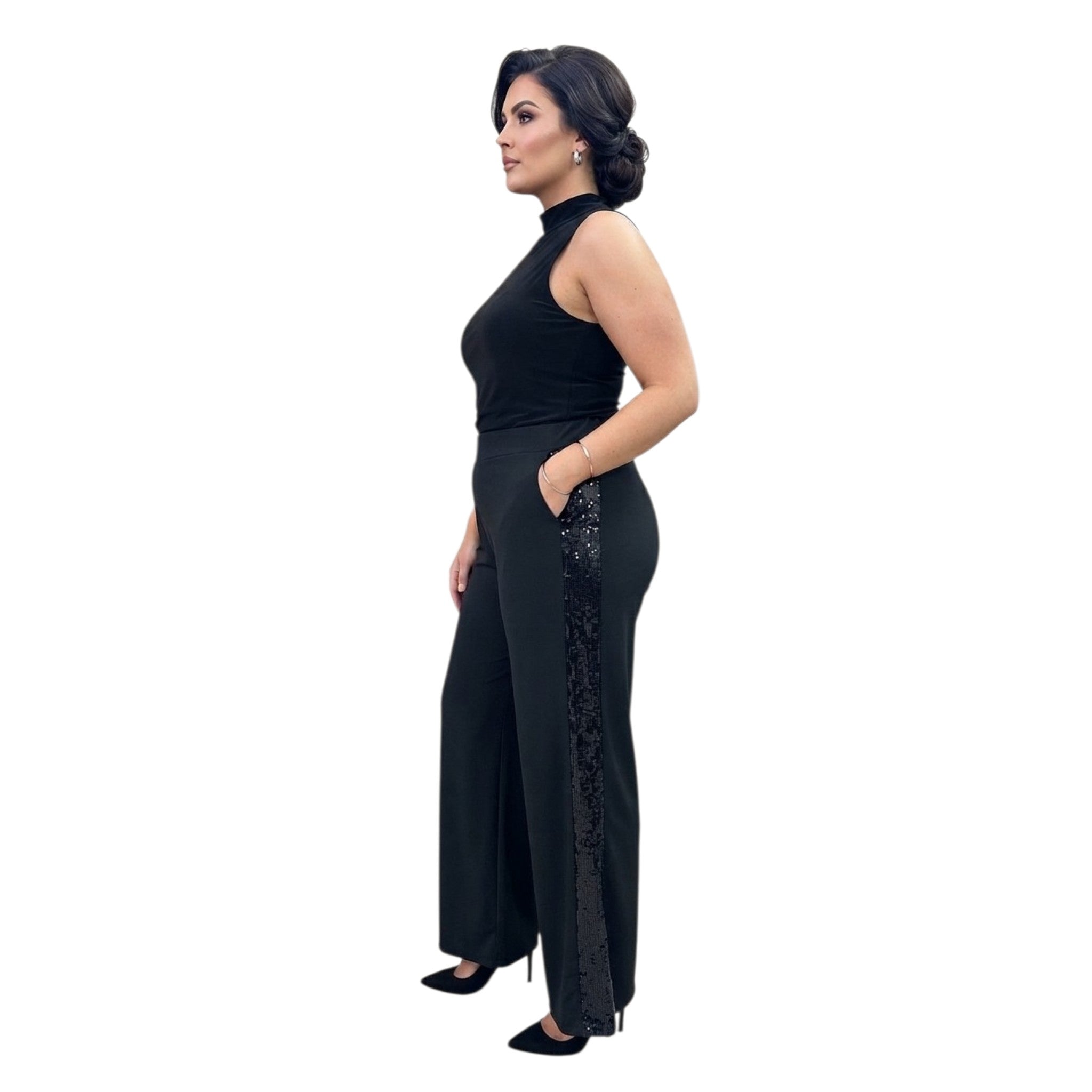 PANTALONE PALAZZO CON FASCE LATERALI PAIETTES BY PERTOM