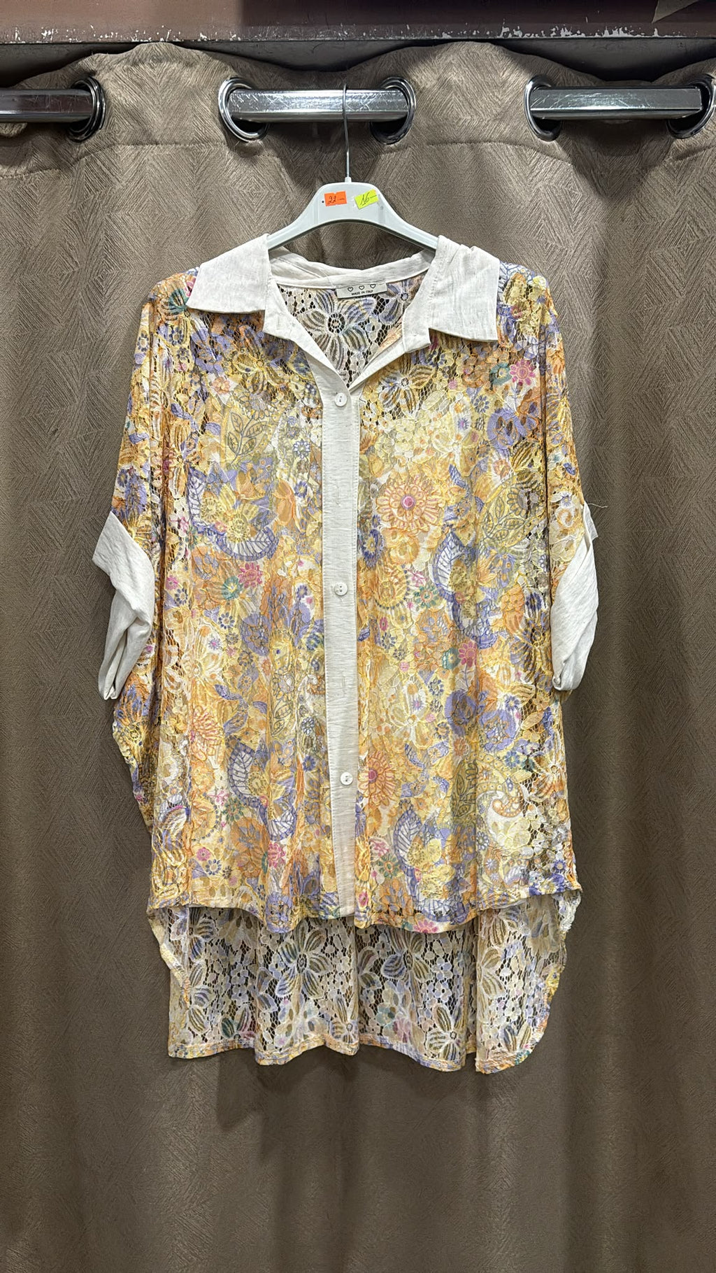 CAMICIA MEZZA MANICA IN MERLETTO CON TOP SOTTO