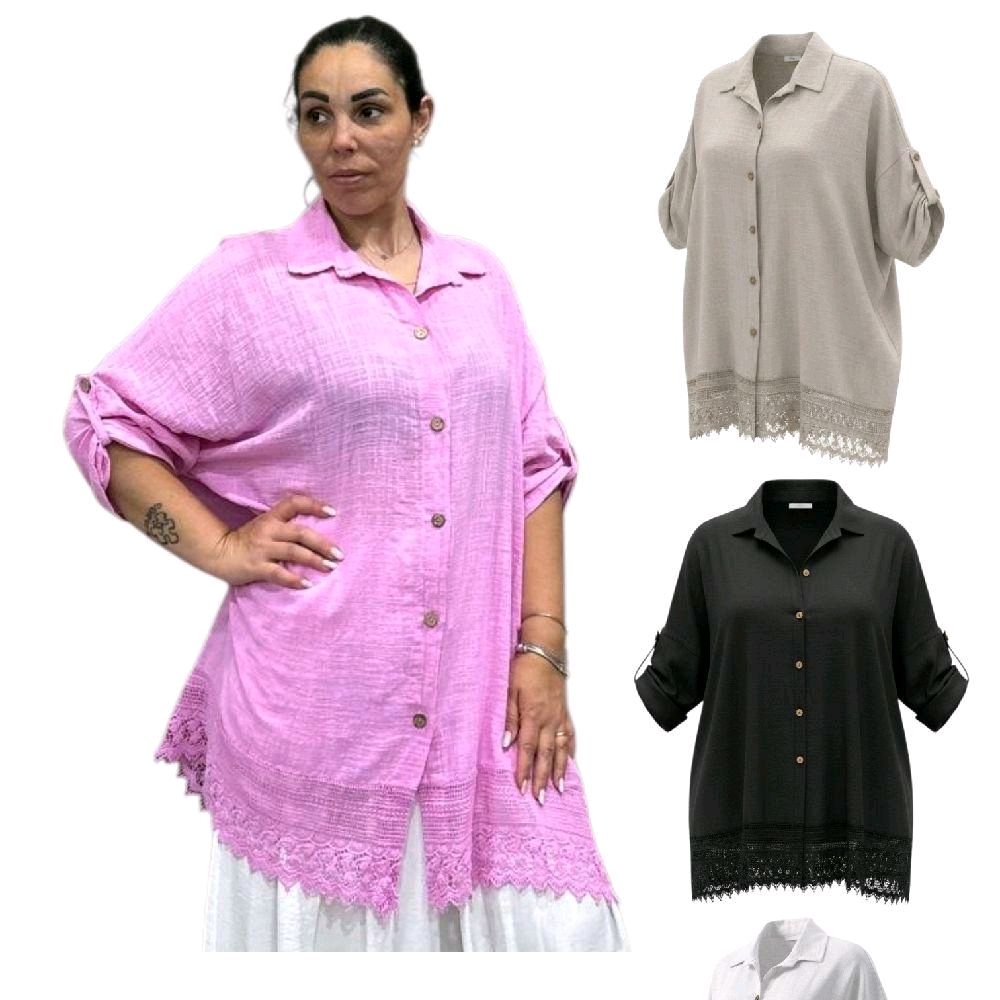 CAMICIA CON DETTAGLIO FASCIA FONDO IN MERLETTO