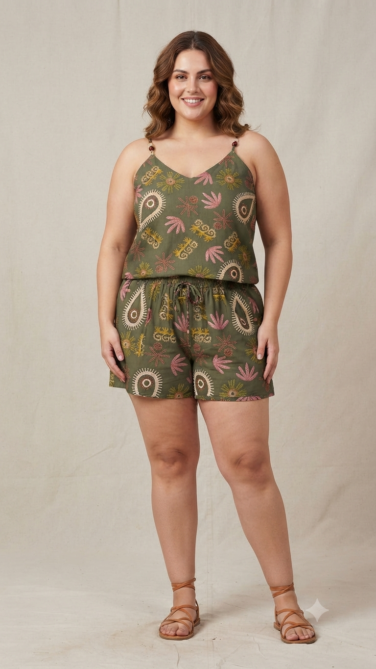 COMPLETO FANTASIA CON DETTAGLI PIETRE BRETELLE E LACCETTO SHORTS