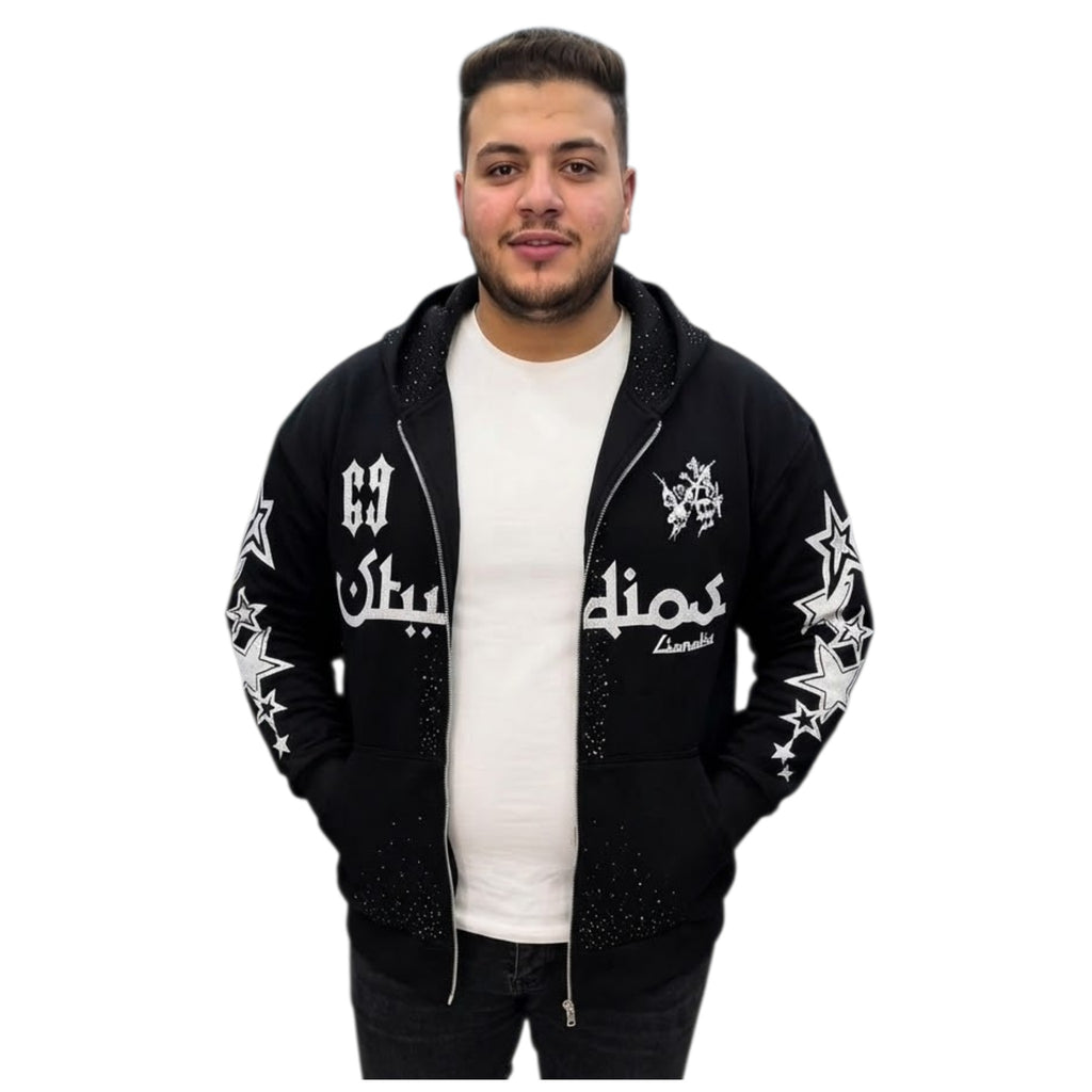 FELPA CIANOTIC ART. HOODIE STUDIOS CON ZIP CON BRILLANTINI E STAMPE COD . 015030