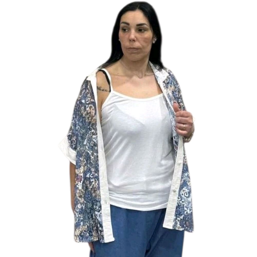 CAMICIA MEZZA MANICA IN MERLETTO CON TOP SOTTO