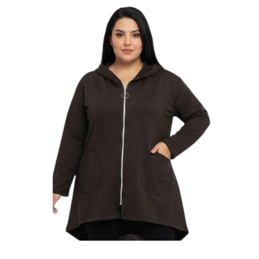 CARDIGAN ART. 1311 CON TASCHE ASIMMETRICHE CON CAPPUCCIO E CON ZIP  COD . 0650136