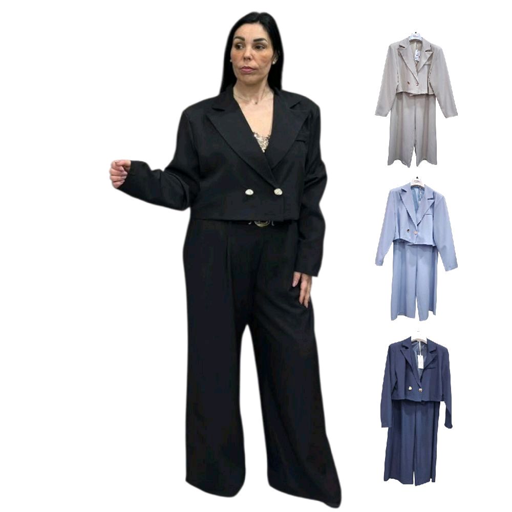 TAILLEUR DONNA GIACCA CORTA PANTALONE PALAZZO