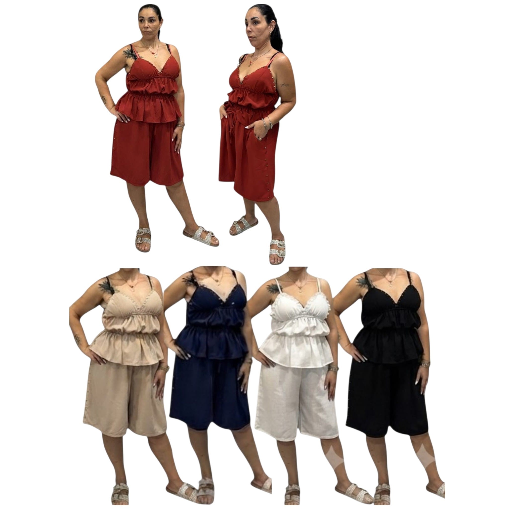 COMPLETO DONNA CORPETTO E BERMUDA CON BORCHIE