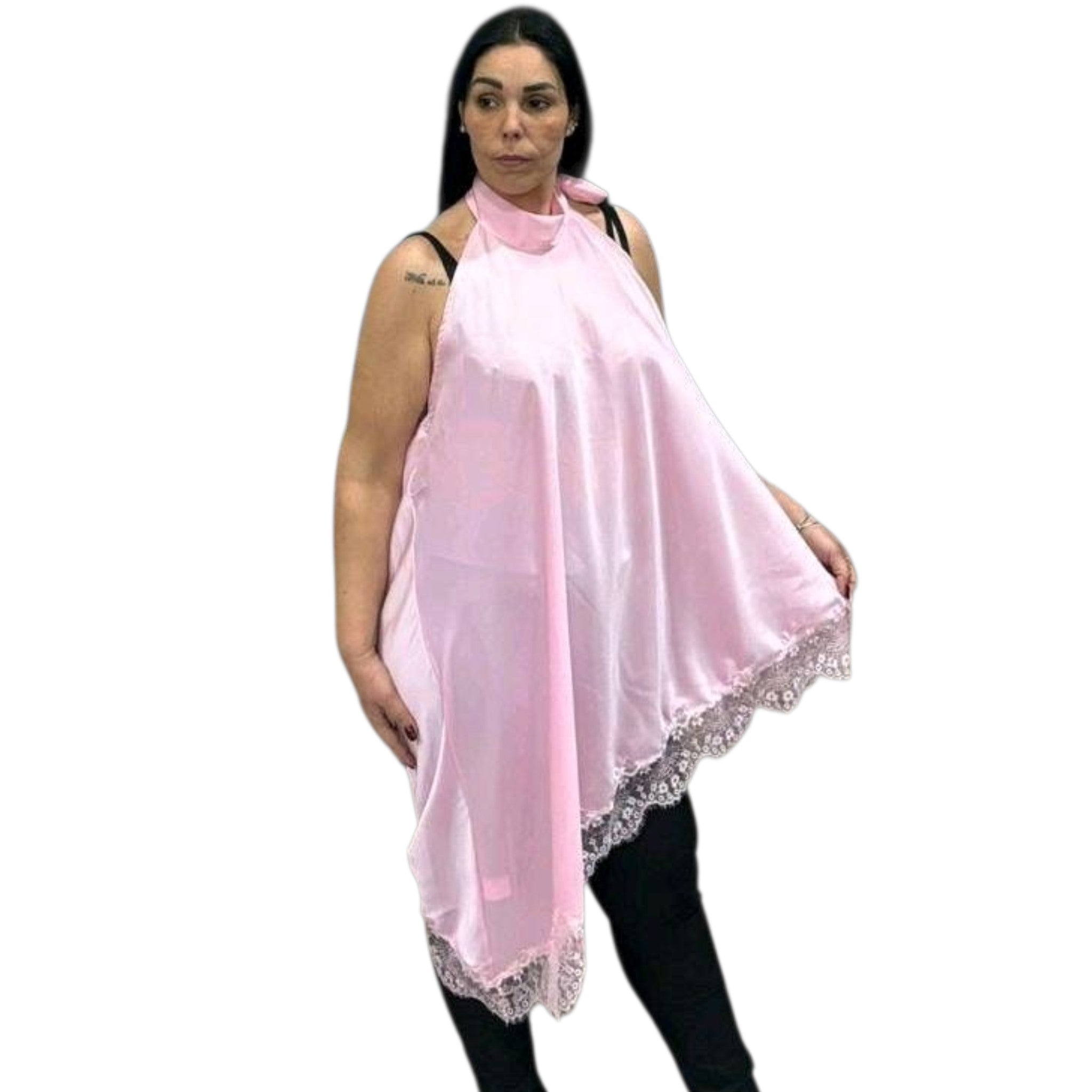 TOP ASIMMETRICO TIPO RASO CON MERLETTO