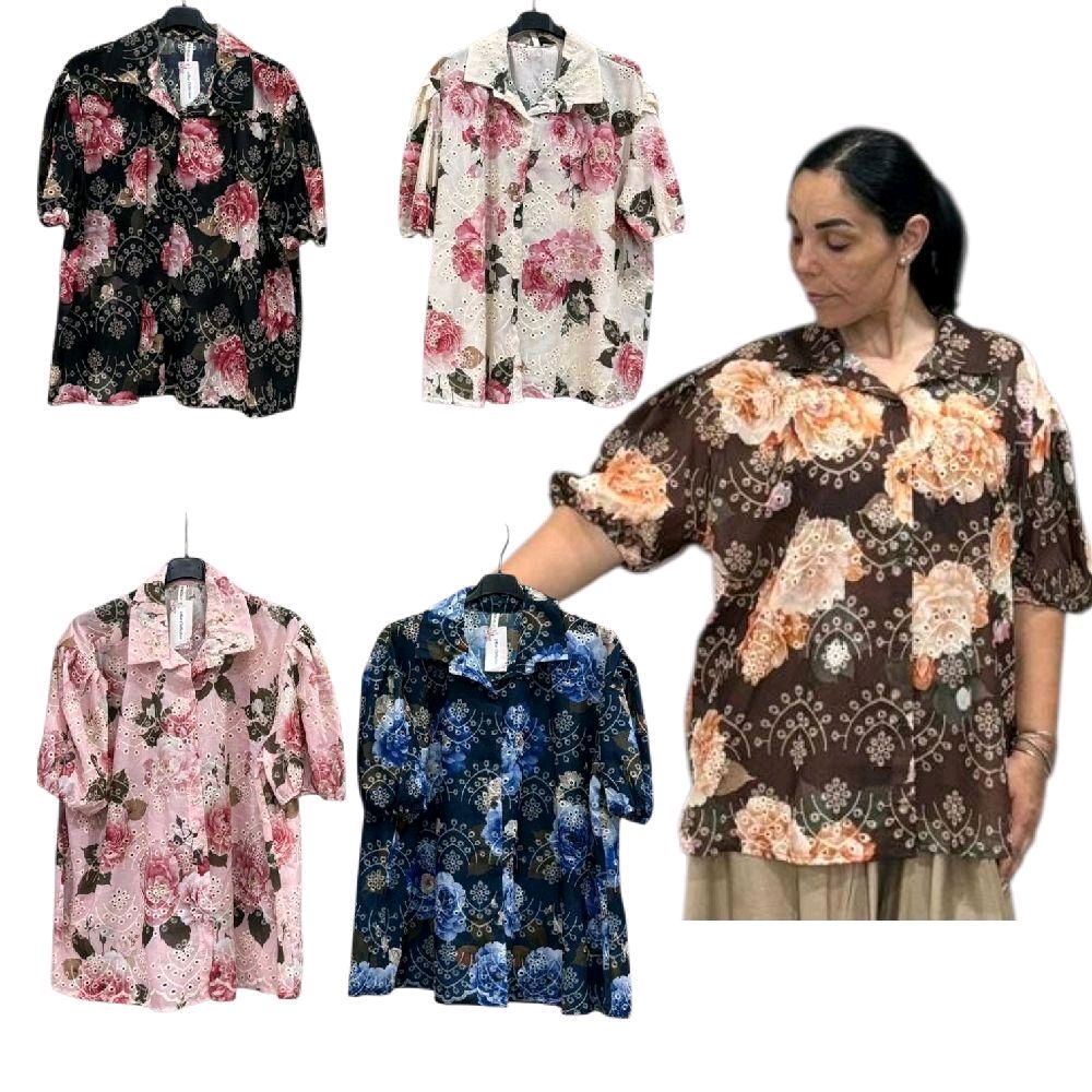 CAMICIA MANICHE A SBUFFO FANTASIA PIZZO SANGALLO