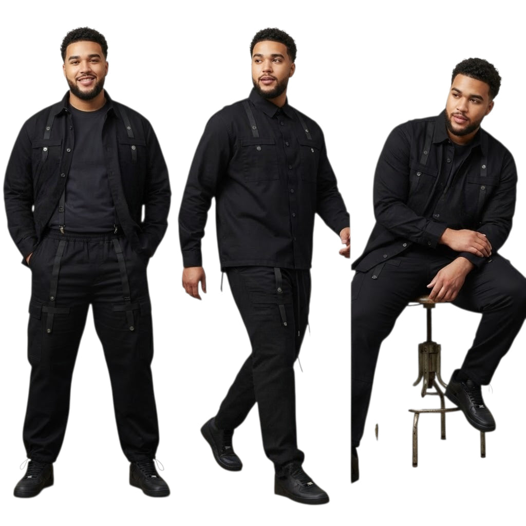 Paul Diamond Completo SIABIT Uomo da 2XL a 10XL - Abbigliamento Uomo Completo con Pantaloni e Camicia Nero