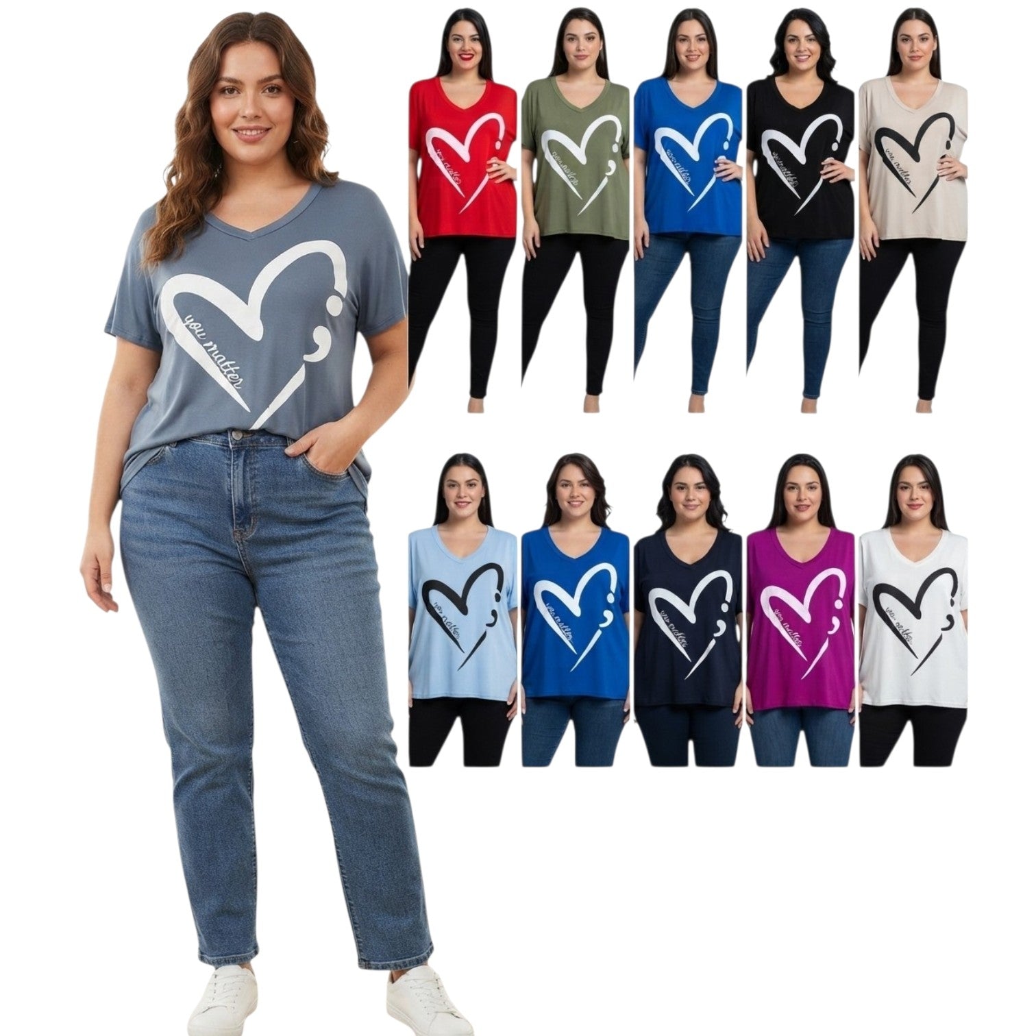 MAGLIA SCOLLO A V CON STAMPA CUORE