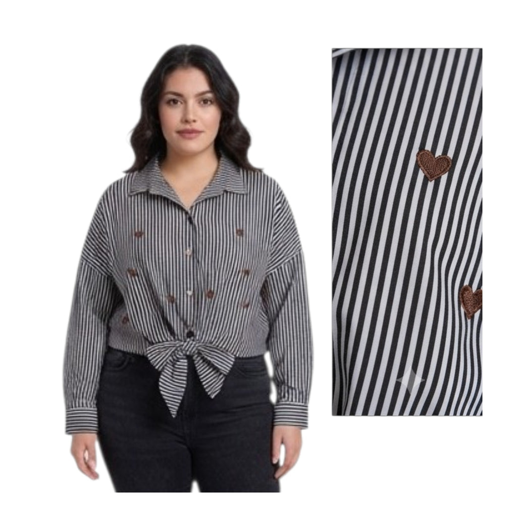 Camicia Art. IN.121867 Rigata con Ricami Cuori COD.01018