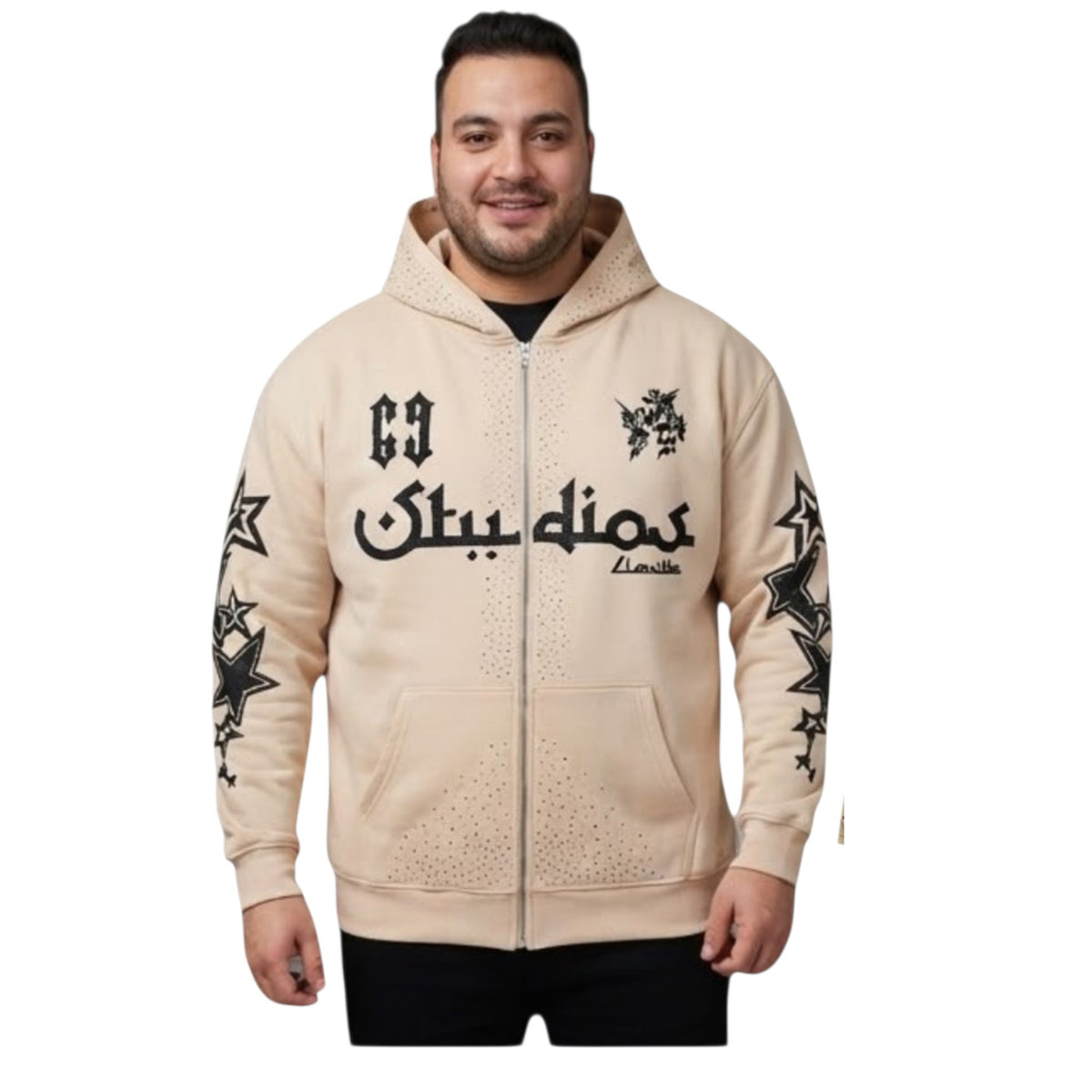 FELPA CIANOTIC ART. HOODIE STUDIOS CON ZIP CON BRILLANTINI E STAMPE COD . 015030