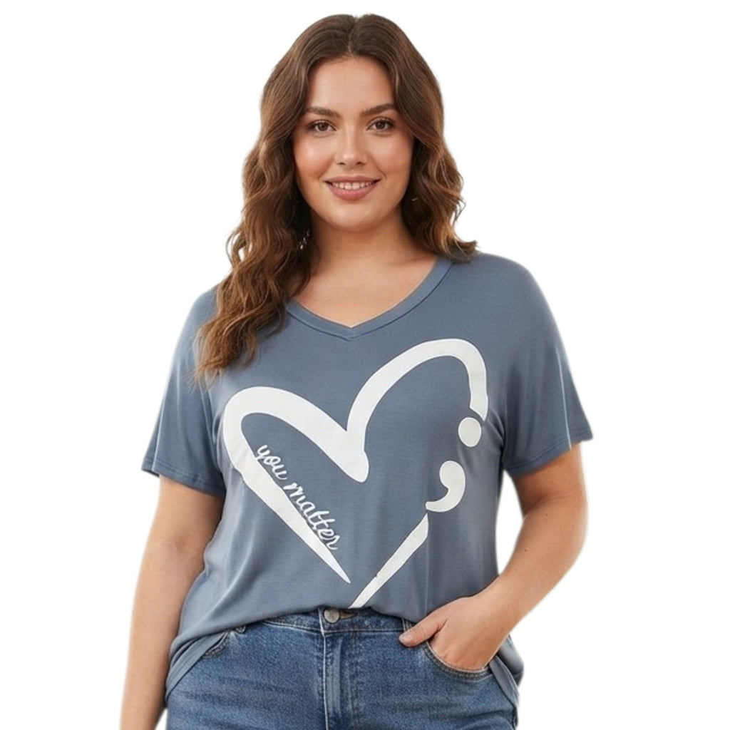 MAGLIA SCOLLO A V CON STAMPA CUORE
