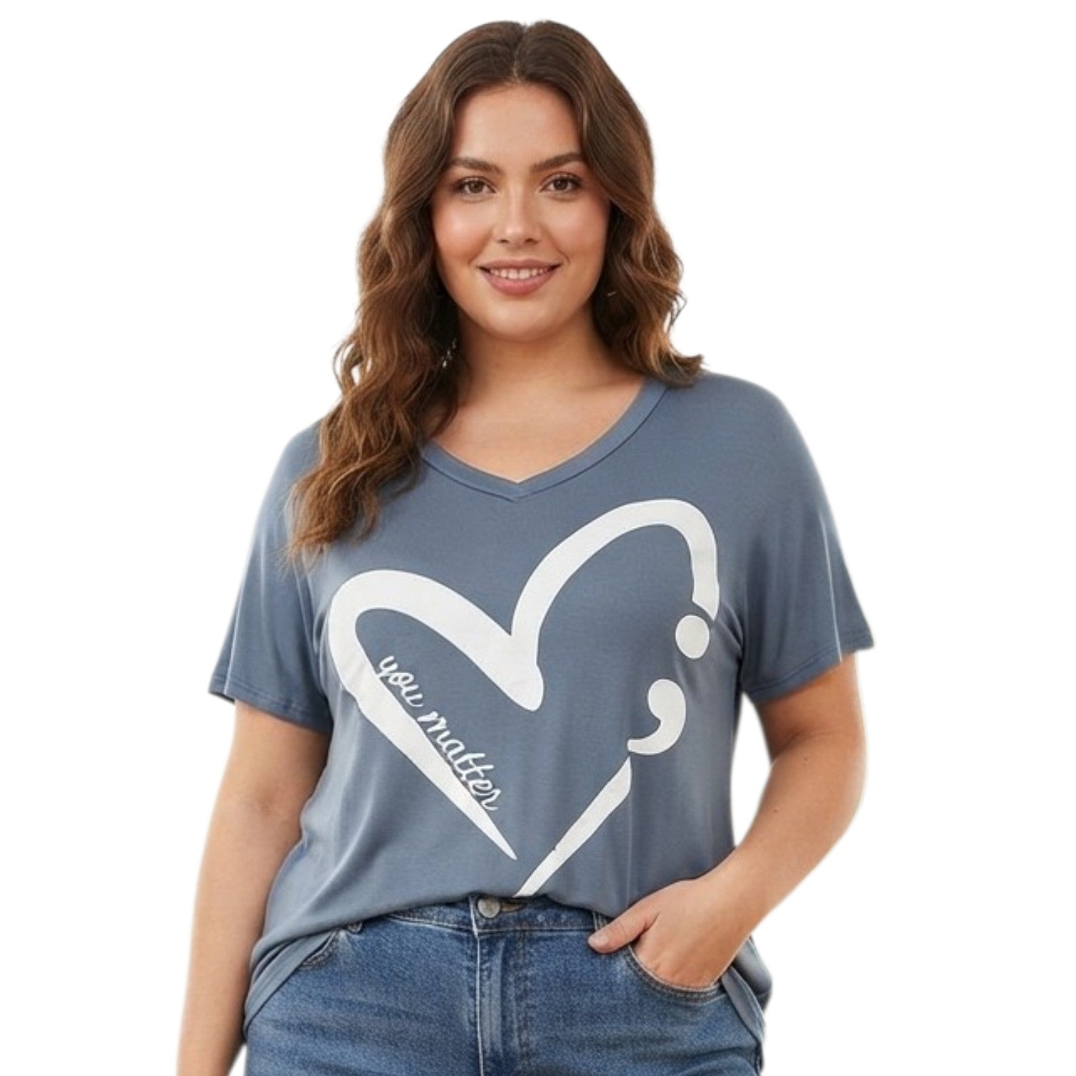 MAGLIA SCOLLO A V CON STAMPA CUORE