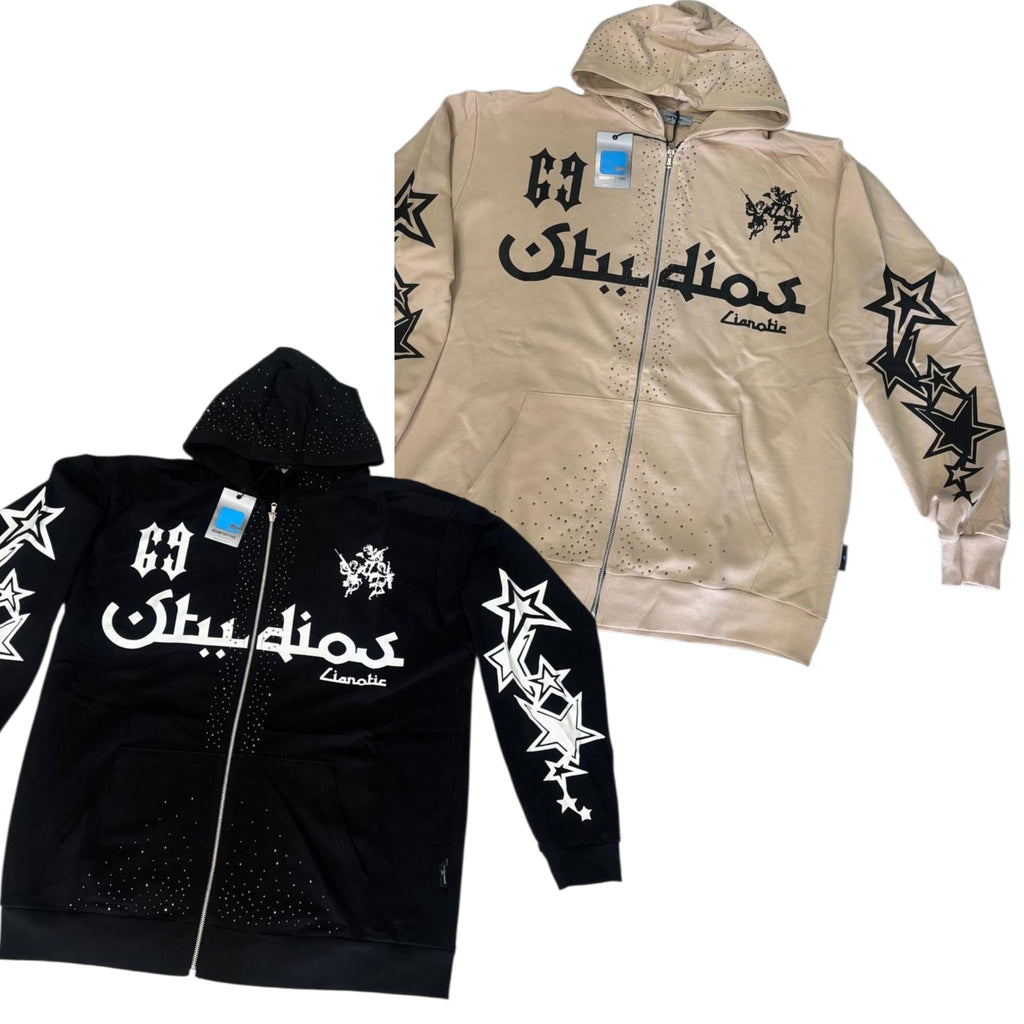 FELPA CIANOTIC ART. HOODIE STUDIOS CON ZIP CON BRILLANTINI E STAMPE COD . 015030