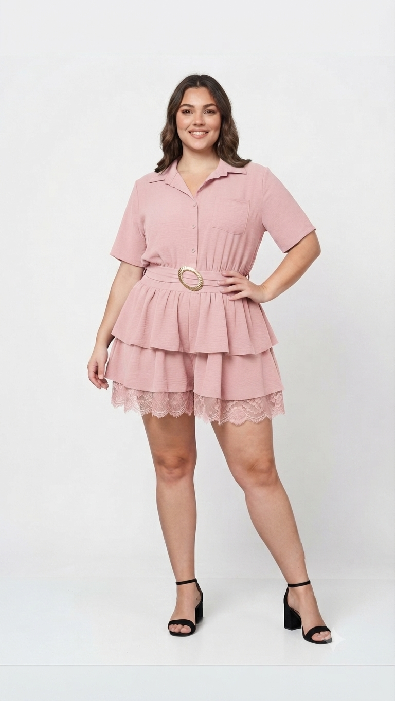 ABITO EFFETTO CAMICIA CON CINTURA E MERLETTO