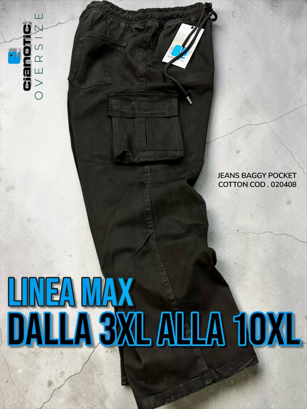 JEANS BAGGY POCKET COTTON CON TASCONI + PATTINE LATERALI COD . 020408