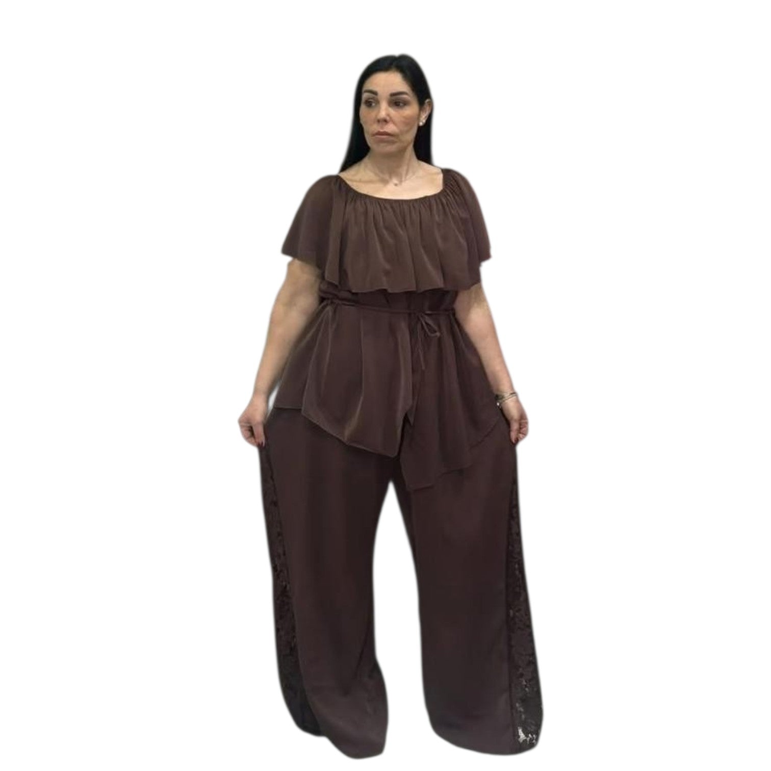 COMPLETO CASACCA SCOLLO BARCA CON PANTALONE MERLETTO