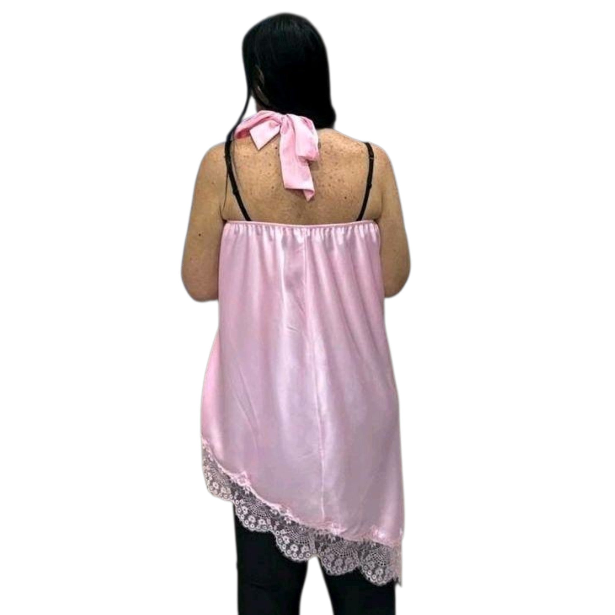 TOP ASIMMETRICO TIPO RASO CON MERLETTO