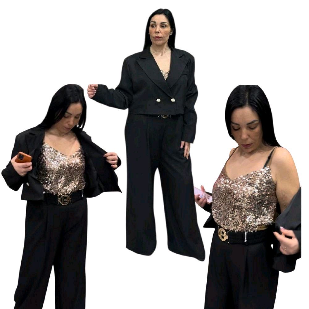 TAILLEUR DONNA GIACCA CORTA PANTALONE PALAZZO