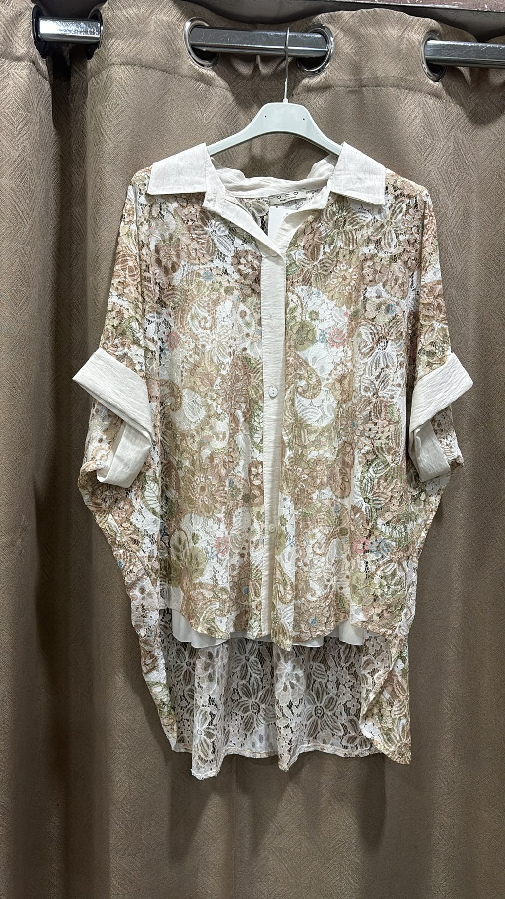 CAMICIA MEZZA MANICA IN MERLETTO CON TOP SOTTO