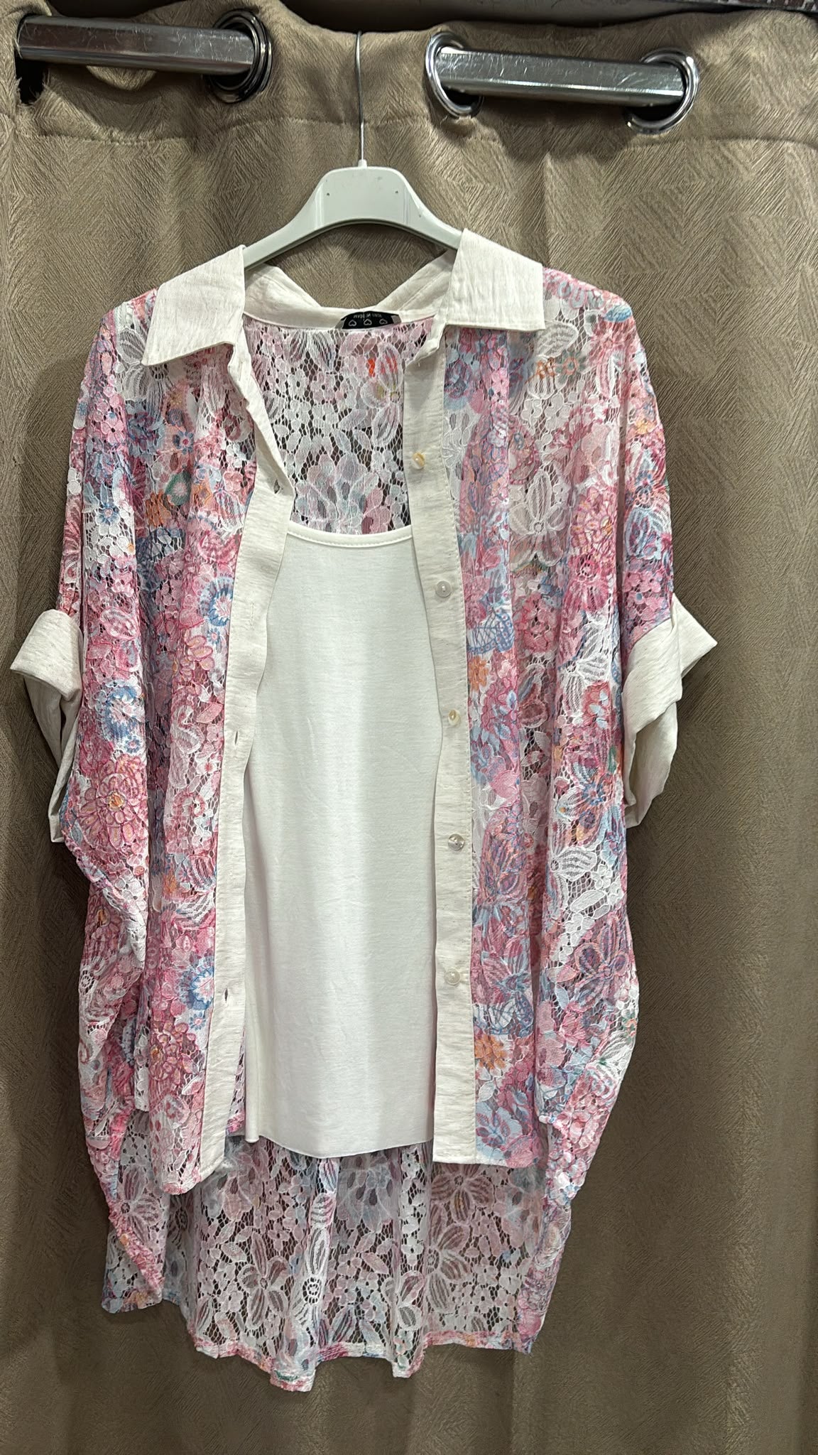 CAMICIA MEZZA MANICA IN MERLETTO CON TOP SOTTO