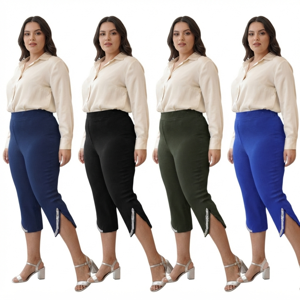 PANTALONE CAPRI CON DETTAGLIO PAIETTES ARGENTO E SPACCHI LATERALI BY PERTOM