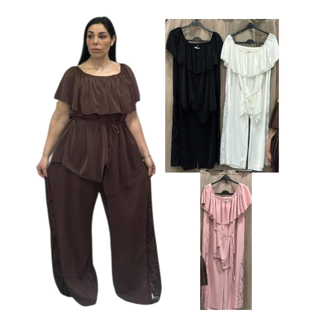 COMPLETO CASACCA SCOLLO BARCA CON PANTALONE MERLETTO