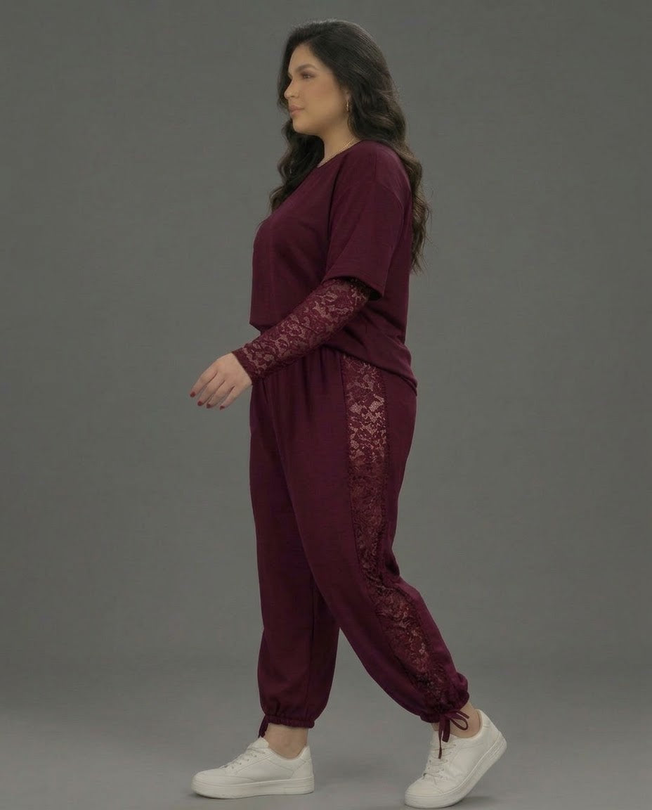 PANTALONI ART. 8404 A PALAZZO CON SPICCHIO DI MERLETTO SUI FIANCHI