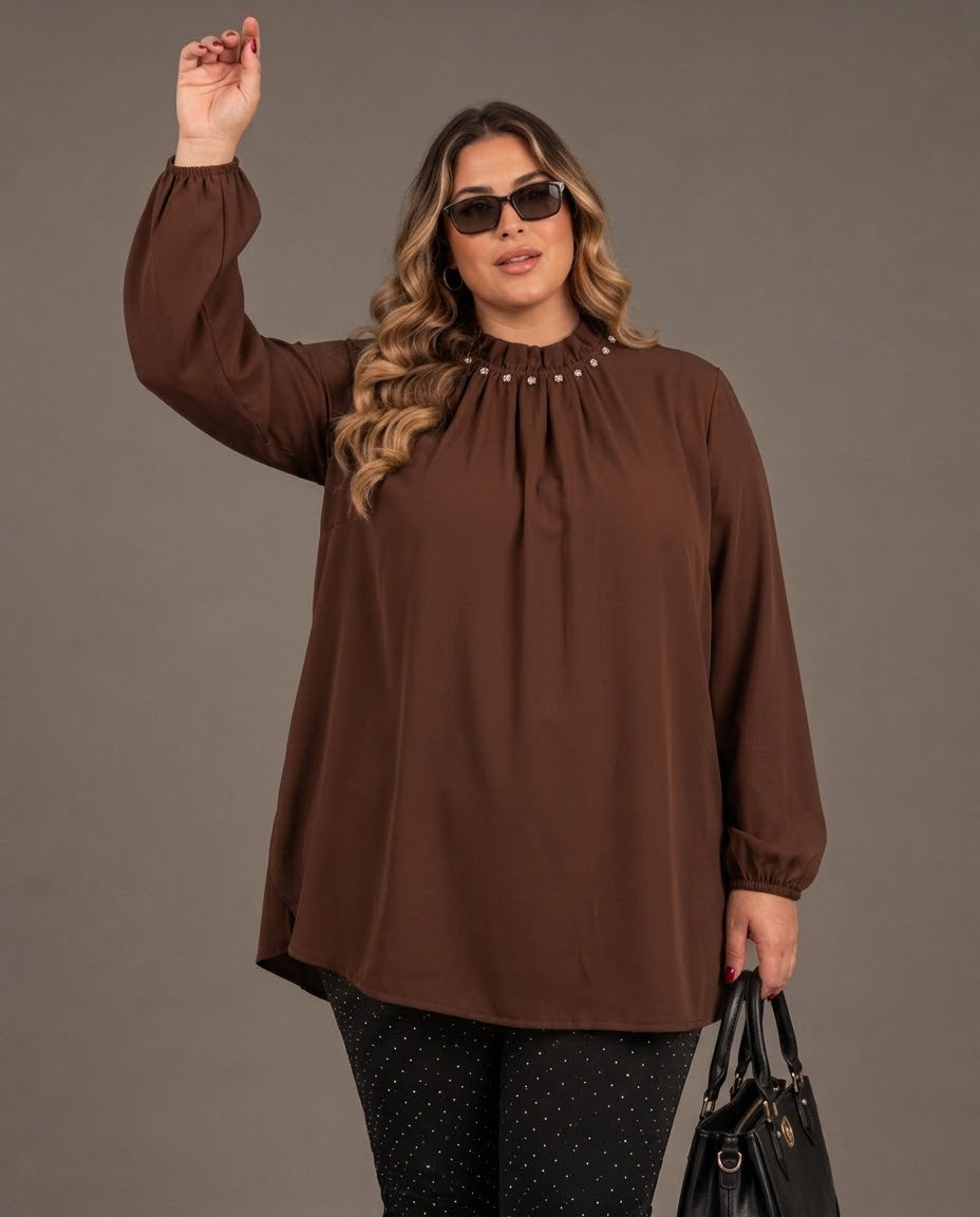 Casacca Elegante con Strass e Collo Plissé Art. 893531