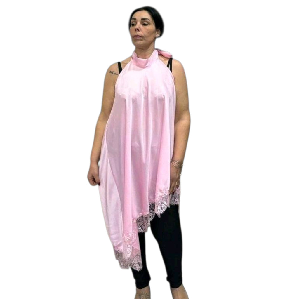 TOP ASIMMETRICO TIPO RASO CON MERLETTO